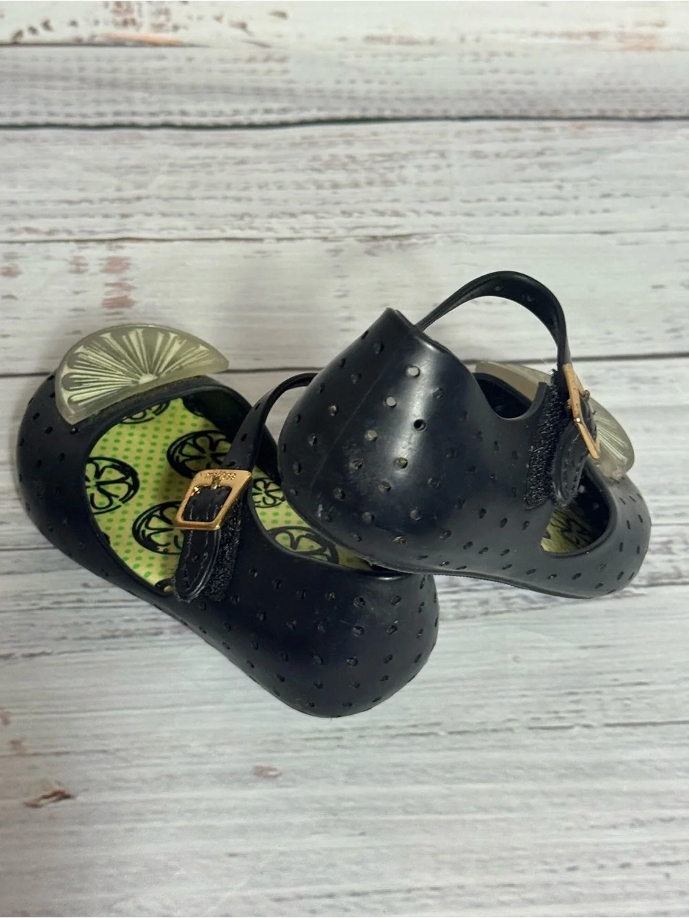 Mini Melissa Black Mary Jane Jelly Shoes with Lime Accent